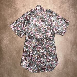 Vintage 80s Kathryn Floral Paisley Satin Robe Multicolor Whimsy Princess Boho